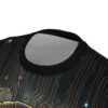 Cyberpunk all over print sublimation tee featuring a dark circuit board graphic with glowing accents. Seamless print design.