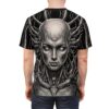 Cyberpunk cyborg face all over print sublimation tee featuring intricate mechanical details and a futuristic aesthetic.