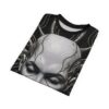 Cyberpunk all over print sublimation tee featuring a distressed metallic face with intricate wiring and tubes. Streetwear aesthetic design.