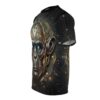 Cyberpunk monkey robot head with glowing blue eyes and circuit board pattern all over print sublimation tee.