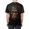 Cyberpunk monkey face with circuit board crown, all over print sublimation tee.