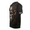 Cyberpunk monkey head with gold circuitry graphic on black all over print sublimation tee.