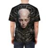 Cyberpunk robot head with intricate wiring all over print sublimation tee for a streetwear aesthetic.