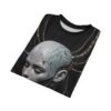 Cyberpunk robot head with wires and blue circuits graphic sublimation tee.