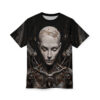 Black t-shirt featuring a cracked porcelain robot head with mechanical details and wires.