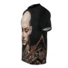 Black t-shirt with a detailed cyberpunk robotic portrait and intricate mechanical parts graphic.