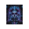 Cyberpunk sugar skull graphic tee with neon blue and pink accents, featuring intricate digital patterns and a futuristic headpiece.