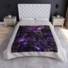 Cyberpunk woman portrait with purple metallic wires and glowing neon accents, detailed all over print fleece blanket.
