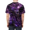Cyberpunk all over print sublimation tee featuring a futuristic woman with purple mechanical enhancements and intricate wiring detail.