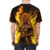 All over print sublimation tee featuring a Day of the Dead queen with skulls and roses on fire, in a vintage pattern style.