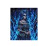 Day of the Dead sugar skull woman with blue fire and floral tattoos, all over print sublimation tee.