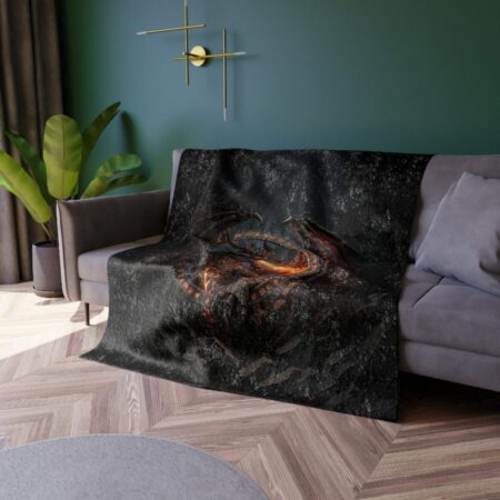 Dark fantasy dragon and fiery inferno all over print blanket featuring a seamless sublimation design with gothic and mystical elements.