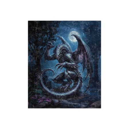 Dark fantasy dragon knight armor t-shirt with large wings and sharp claws, in a moonlit forest setting.