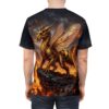 Dragonfly bee hybrid creature on rocky cliff with lava background sublimation tee.