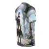 Fantasy elf warrior in green dress and black armor all over print t-shirt, seamless anime graphic design.