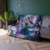 Fairy unicorn forest all over print sublimation throw blanket featuring vibrant magical mushrooms and stars.