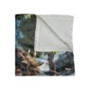 Fantasy dragon warrior sublimation blanket featuring a detailed golden dragon mask and eastern temple landscape. Cozy fleece throw.