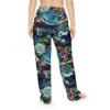 Dark floral all over print sublimation lounge pants, featuring teal, blue, and pink succulent and rose graphics.