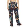 Dark floral butterfly print all over pajama pants, featuring vibrant flowers and fluttering butterflies.