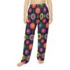 Colorful floral all over print sublimation pajama pants with a dark background and leaf accents.