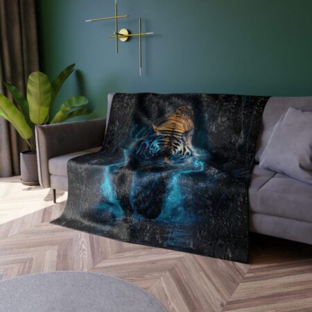 Glow in the dark nebula tiger face all over print sublimation blanket.