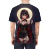 Gothic anime girl with red accents and dark dress under a full moon, all over print sublimation tee.