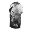 All over print graphic t-shirt featuring a gothic raven perched on a skull, with bats flying near gravestones and a cross in a cloudy graveyard.