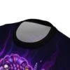 Gothic skull and purple floral sublimation tee with all-over print, featuring vibrant colors and a dark aesthetic.