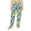 Blue all over print pajama pants with repeating ice cream cone and lemon slice graphics. Features sublimation tee pattern.