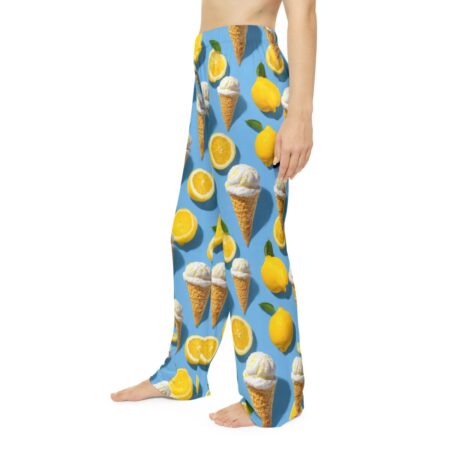 Lemon and ice cream cone all over print pajama pants, seamless pattern design.