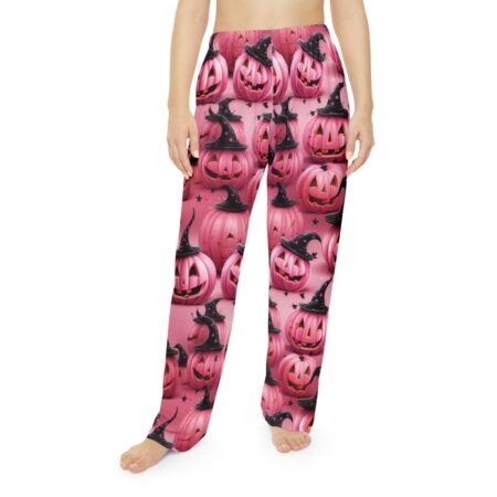 Pink Halloween pumpkin pajamas featuring witch hats and stars all over print sublimation tee.