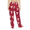 Red all over print pajama pants showcasing cute white mice holding hearts and scattered heart graphics, perfect for lounging.