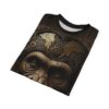 Steampunk gorilla face with intricate gold circuitry all over print sublimation tee.