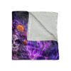 Sugar skull woman with purple hair and flowers, set against purple flames. This all over print sublimation blanket features intricate Day of the Dead design.