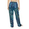 Sublimation pajama pants with a vintage pattern, featuring blue sugar skulls and floral motifs all over.