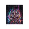 Sugar skull women adorned in colorful floral dresses and braids, surrounded by vibrant rainbow flames.