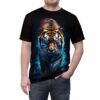 Tiger walking through blue water all over print sublimation tee with cyber grunge aesthetic.