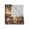 Plush tiger face and ornate floral border all over print blanket, featuring vibrant colors and a soft Sherpa lining.