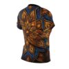 Women's all over print sublimation tee with a vibrant tribal sun mandala graphic in orange, gold, and blue.