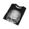 Tribal tattoo portrait all-over print women's sublimation tee featuring detailed line art on black fabric.