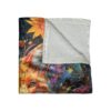Vibrant fox and floral all over print fleece blanket featuring a colorful jungle pattern.
