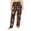 Vintage floral cat all over print pajama bottoms with seamless botanical pattern and wrap around kitten illustration design.