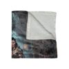 Fantasy warrior woman in armor, detailed illustration graphic blanket with a dark, gothic, and mystical atmosphere.