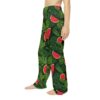 Black pajama pants with all over print of red watermelon slices and green leaves, featuring seamless wrap around graphic.