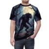 Werewolf in a moonlit forest graphic sublimation tee with a full moon and spooky trees.