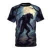 Werewolf in a dark forest under a full moon, all over print sublimation tee featuring a terrifying creature graphic.