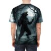 Werewolf all over print sublimation tee, detailed graphic of a black werewolf howling at a full moon in a dark forest.