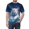 White tiger on clouds with galaxy background all over print sublimation tee.