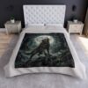 Wolf howling at full moon in a dark, mossy forest. This graphic blanket features a gothic nature scene.
