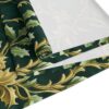 Dark green fabric features a repeating gold and green floral scroll pattern, with a rolled section and a flat edge showcasing the seamless print.
